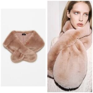 Zara Plushy Faux Fur Stole Scarf Wrap Dusty Pink Tan